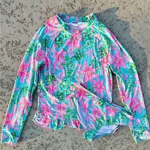 Lilly Pulitzer Girls Rash Guard Swim Set Floral UPF 50+ Size 12